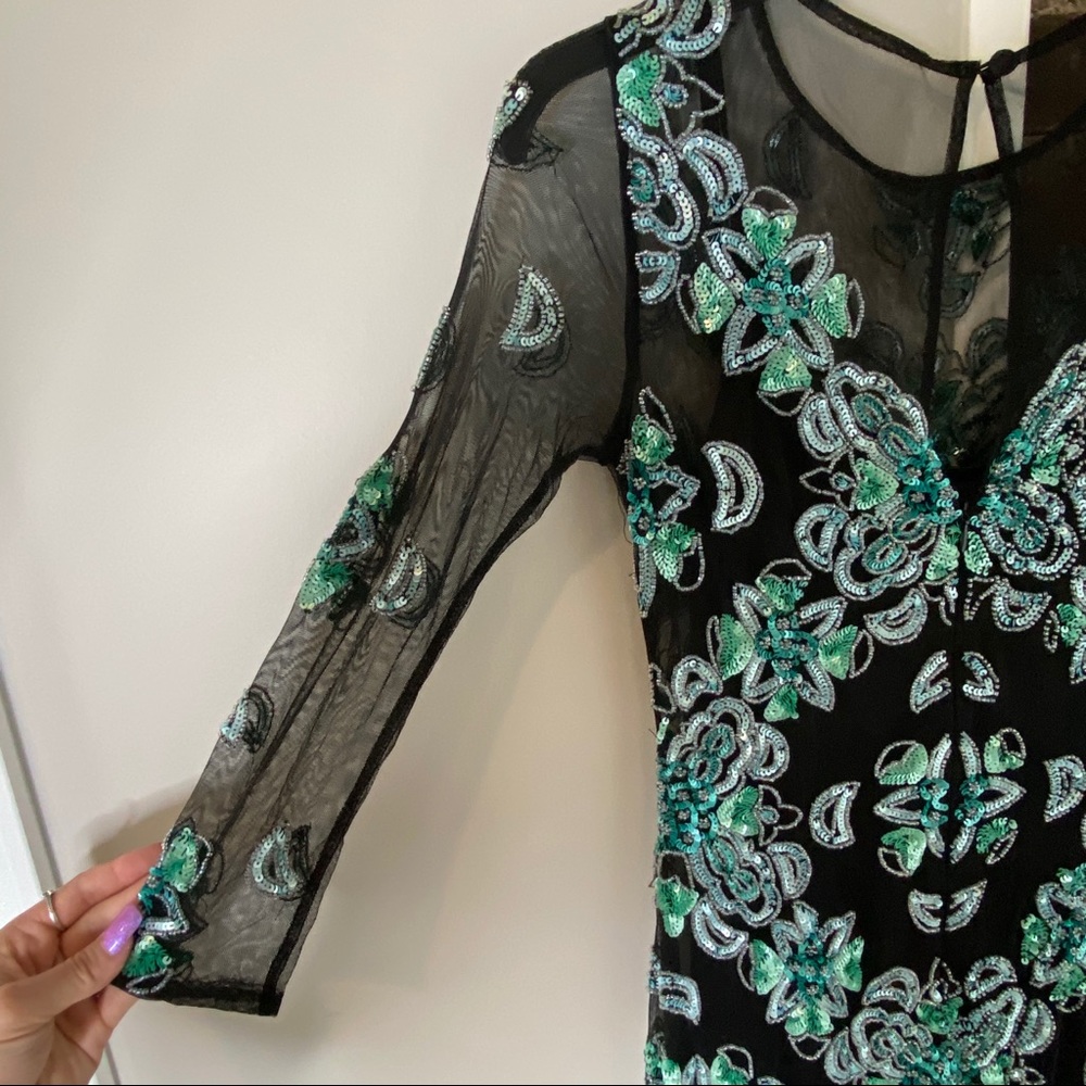 Aidan Mattox Vintage Beaded Sequin Mesh Long Sleeve Mini Cocktail Dress Size 2 - Picture 4 of 11